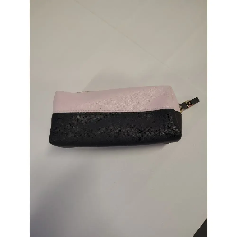 Victoria's Secret Cosmetic Pink/Black Gold Logo Metal Bow Zip Travel Bag